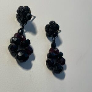 Black and Dark Red Cluster Beaded Earrings